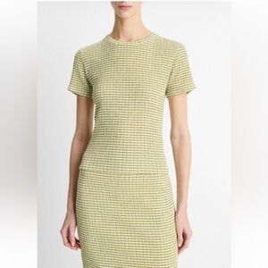 Vince Checkered Smocked T-Shirt and Midi Skirt Set L